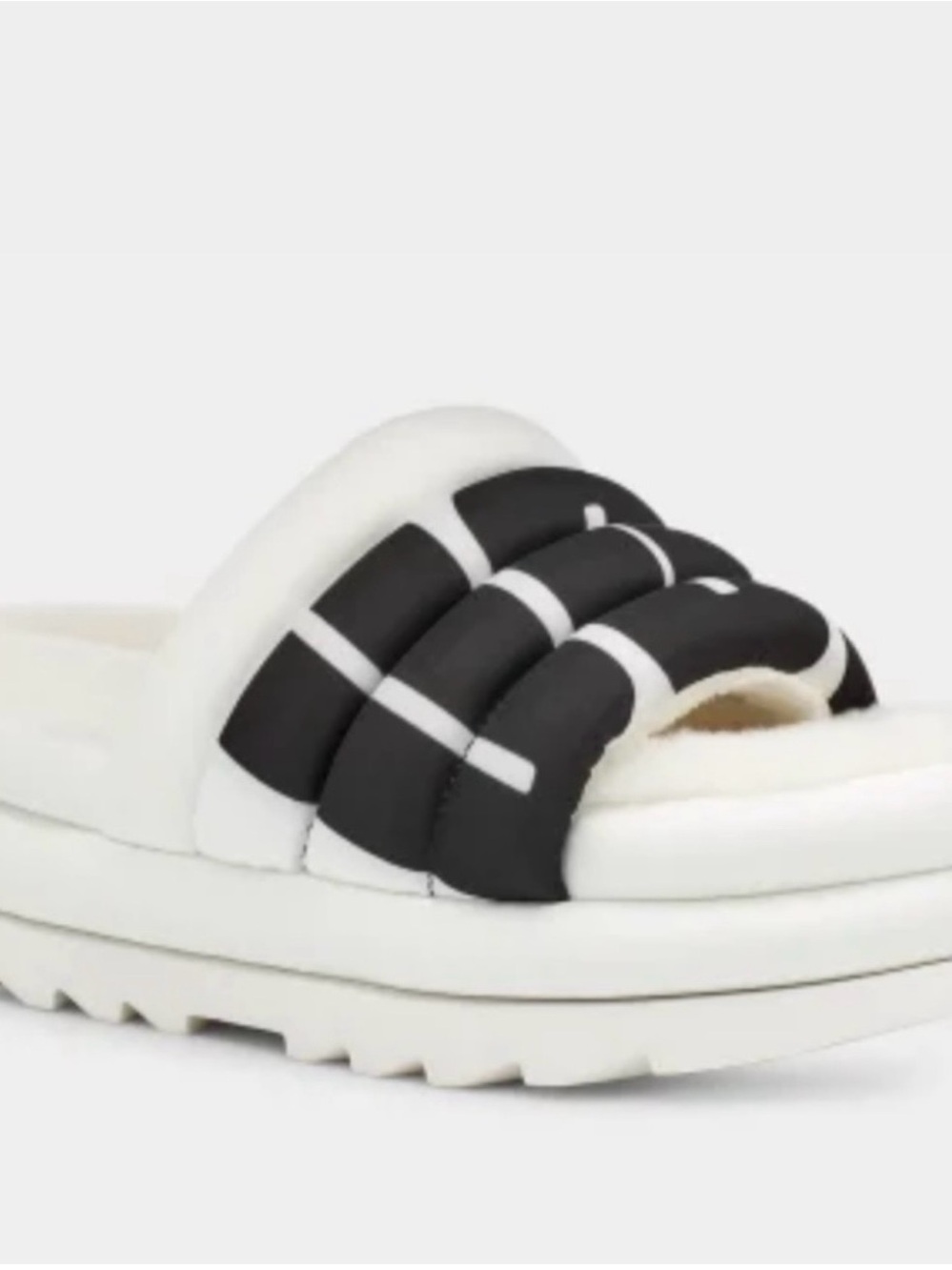 UGG Black and White Quilted Platform Slide Sandal